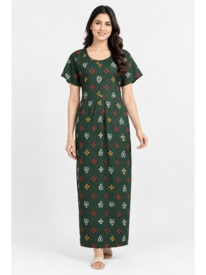 Women's Cotton Feeding Frock Full Length Nighty – Olive Green
