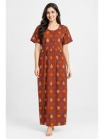 W-NY-617-04-TG-XXL_front Women's Cotton Feeding Frock Full Length Nighty – Tangerine