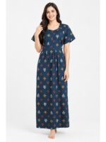 W-NY-617-05-TL-XXL_front Women's Cotton Feeding Frock Full Length Nighty – Teal