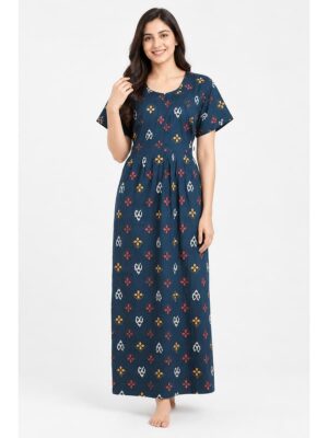 Women's Cotton Feeding Frock Full Length Nighty – Teal