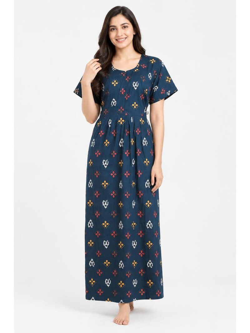 W-NY-617-05-TL-XXL_front Women's Cotton Feeding Frock Full Length Nighty – Teal