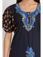 Women's Cotton Embroidered Frock Nighty – Navy Blue