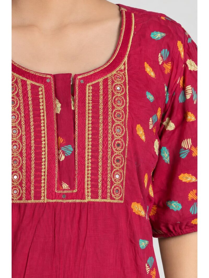 Women's Cotton Embroidered Frock Nighty – Raspberry