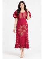 Women's Cotton Embroidered Frock Nighty – Raspberry