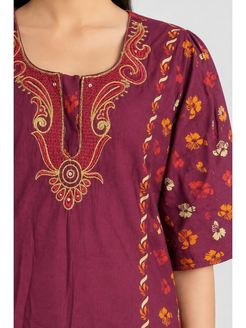 Women's Cotton Embroidered Frock Nighty – Cerise