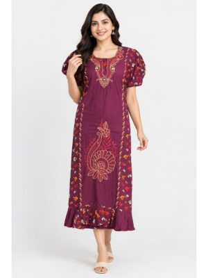Women's Cotton Embroidered Frock Nighty – Cerise