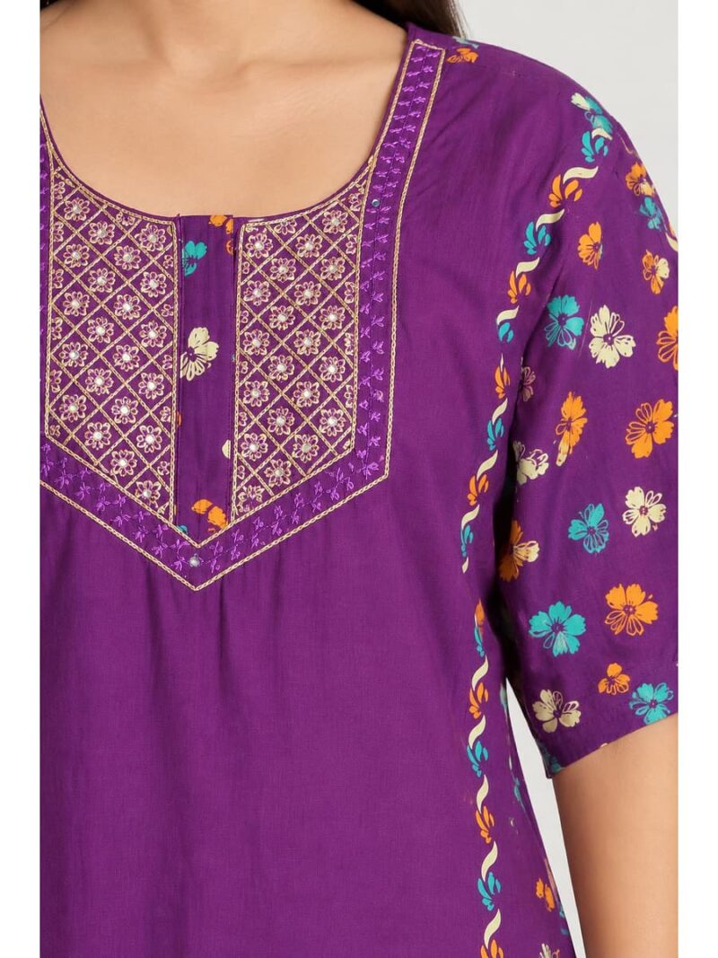 Women's Cotton Embroidered Frock Nighty – Purple