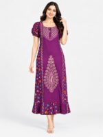 W-NY-618-05-PP-XXL_front Women's Cotton Embroidered Frock Nighty – Purple