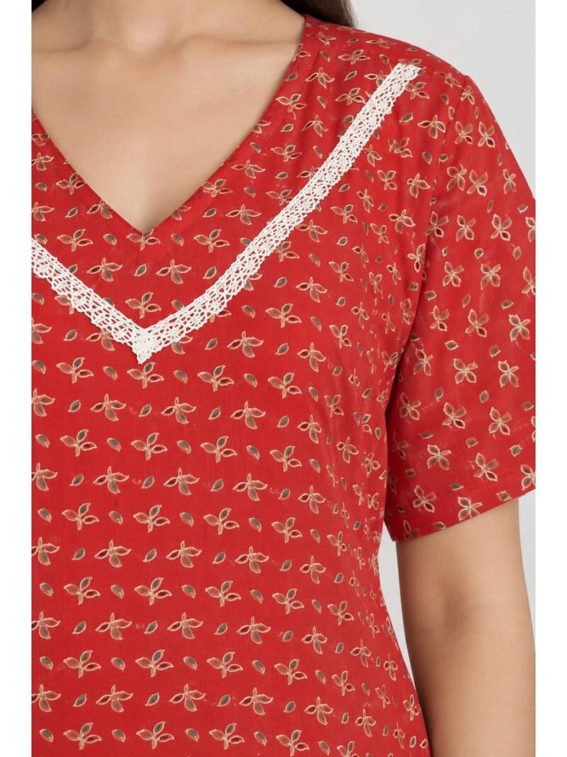 Women's Cotton Printed Frock Nighty – Red