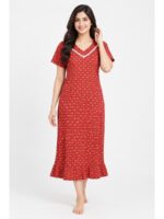 W-NY-619-01-RD-XXL_front Women's Cotton Printed Frock Nighty – Red