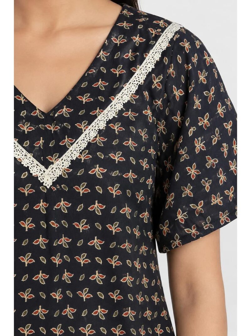 Women's Cotton Printed Frock Nighty – Navy Blue