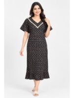 W-NY-619-02-NB-XXL_front Women's Cotton Printed Frock Nighty – Navy Blue
