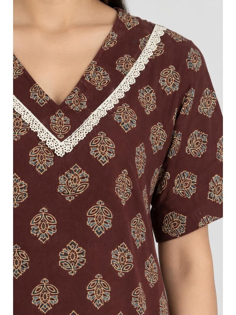 Women's Cotton Printed Frock Nighty – Maroon