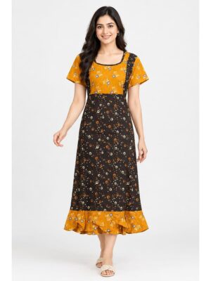 Women's Cotton Feeding Frock Nighty – Coffee