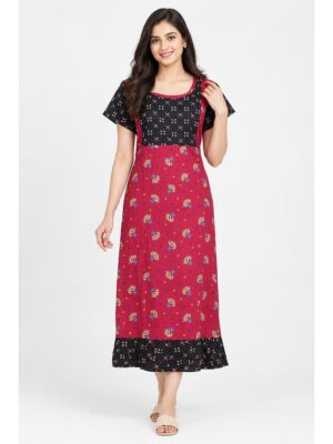 Women's Cotton Feeding Frock Nighty – Raspberry