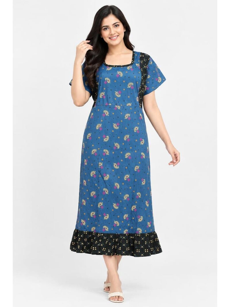W-NY-620-06-SG-XXL_front Women's Cotton Feeding Frock Nighty – Slate Grey