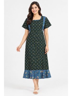 Women's Cotton Feeding Frock Nighty – Olive Green