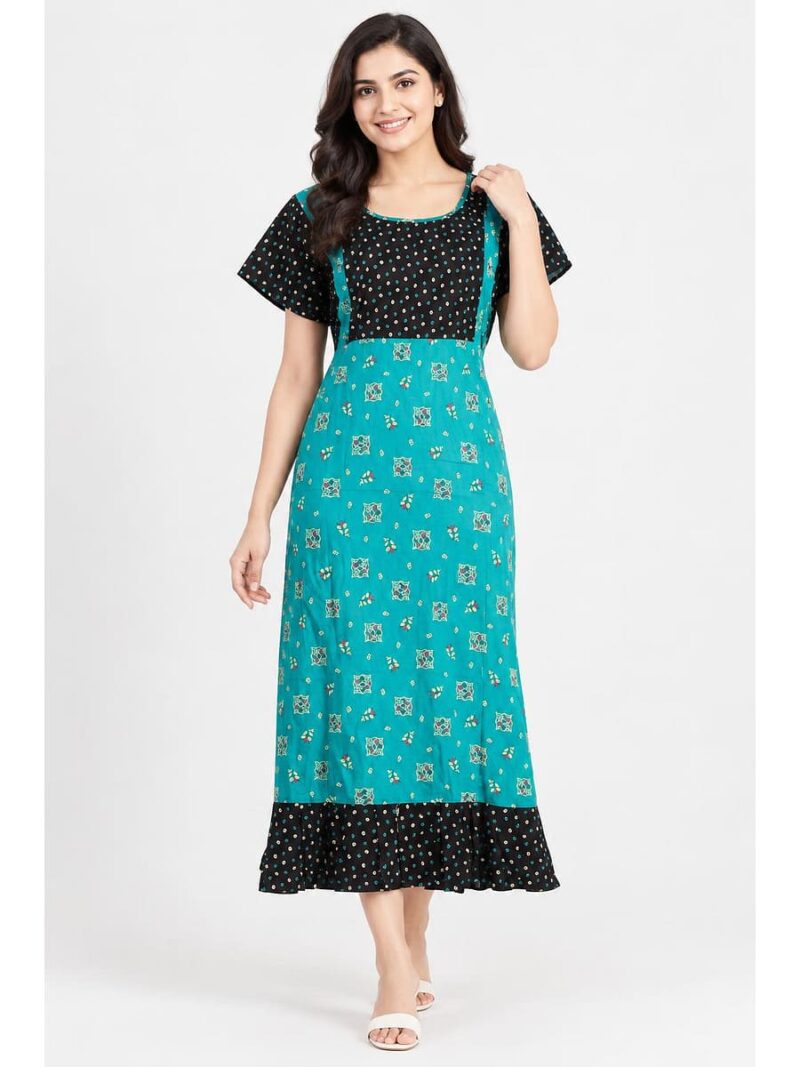 Women's Cotton Feeding Frock Nighty – Forest Green