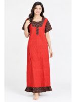 W-NY-622-01-RD-XL-f_front Women's Cotton Full-Length Frock Nighty - Red