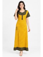 W-NY-622-02-YL-XL_front Women's Cotton Full-Length Frock Nighty - Yellow