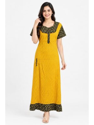 Women's Cotton Full-Length Frock Nighty - Yellow