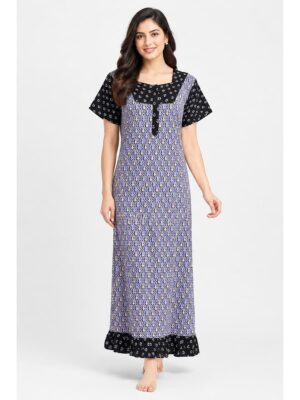 Women's Cotton Full-Length Frock Nighty - Lavender