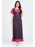 W-NY-622-04-PP-XL_front Women's Cotton Full-Length Frock Nighty - Purple