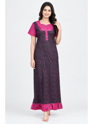 Women's Cotton Full-Length Frock Nighty - Purple