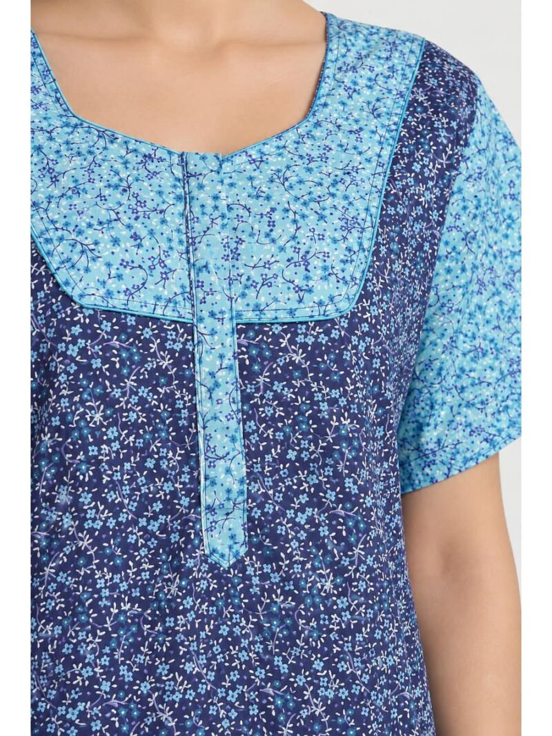 Women's Cotton Full-Length Frock Nighty - Navy Blue