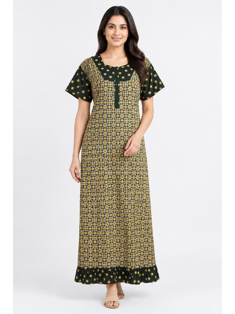Women's Cotton Full-Length Frock Nighty - Yellow
