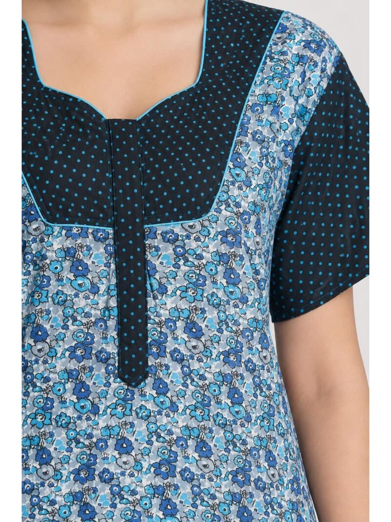 Women's Cotton Full-Length Frock Nighty - Blue