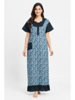 W-NY-623-02-BL-XXL_front Women's Cotton Full-Length Frock Nighty - Blue