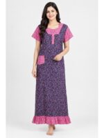 W-NY-623-03-PP-XXL_front Women's Cotton Full-Length Frock Nighty - Purple