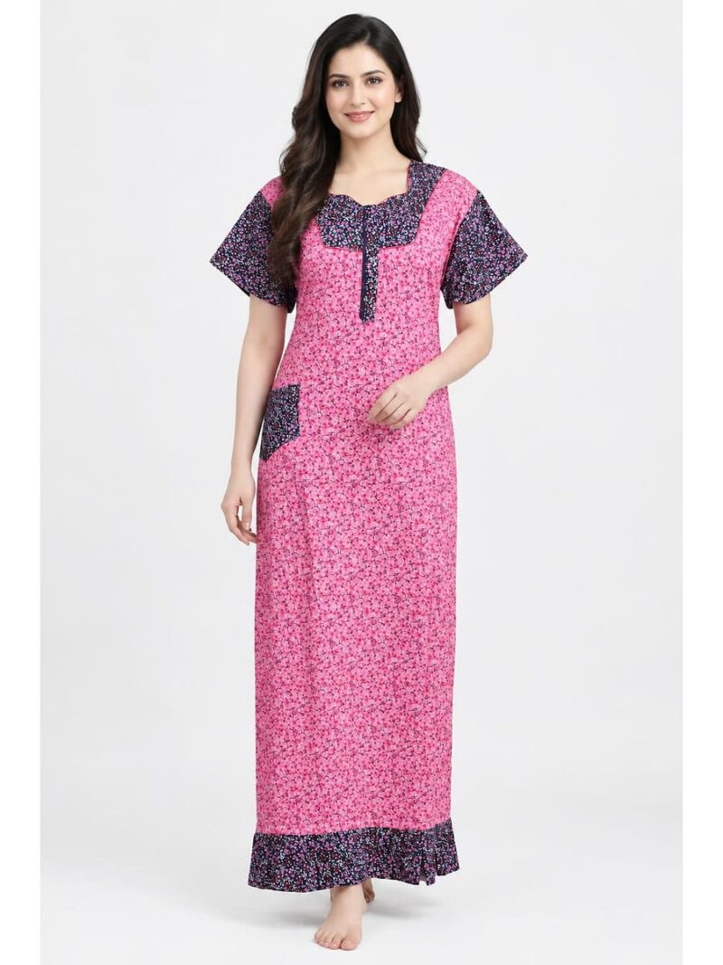 W-NY-623-04-PK-XXL_front Women's Cotton Full-Length Frock Nighty - Pink