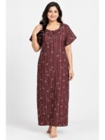 W-NY-624-01-MR-3XL_front Women's Cotton Plus Size Full Length Nighty – Maroon