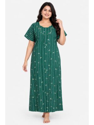 Women's Cotton Plus Size Full Length Nighty – Green