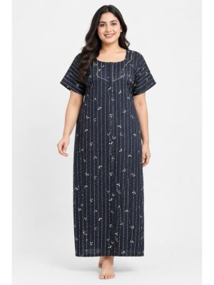 Women's Cotton Plus Size Full Length Nighty – Navy Blue