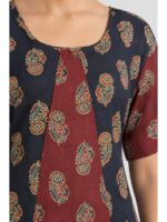 Women's Cotton Ajrakh Frock Nighty – Maroon & Navy Blue