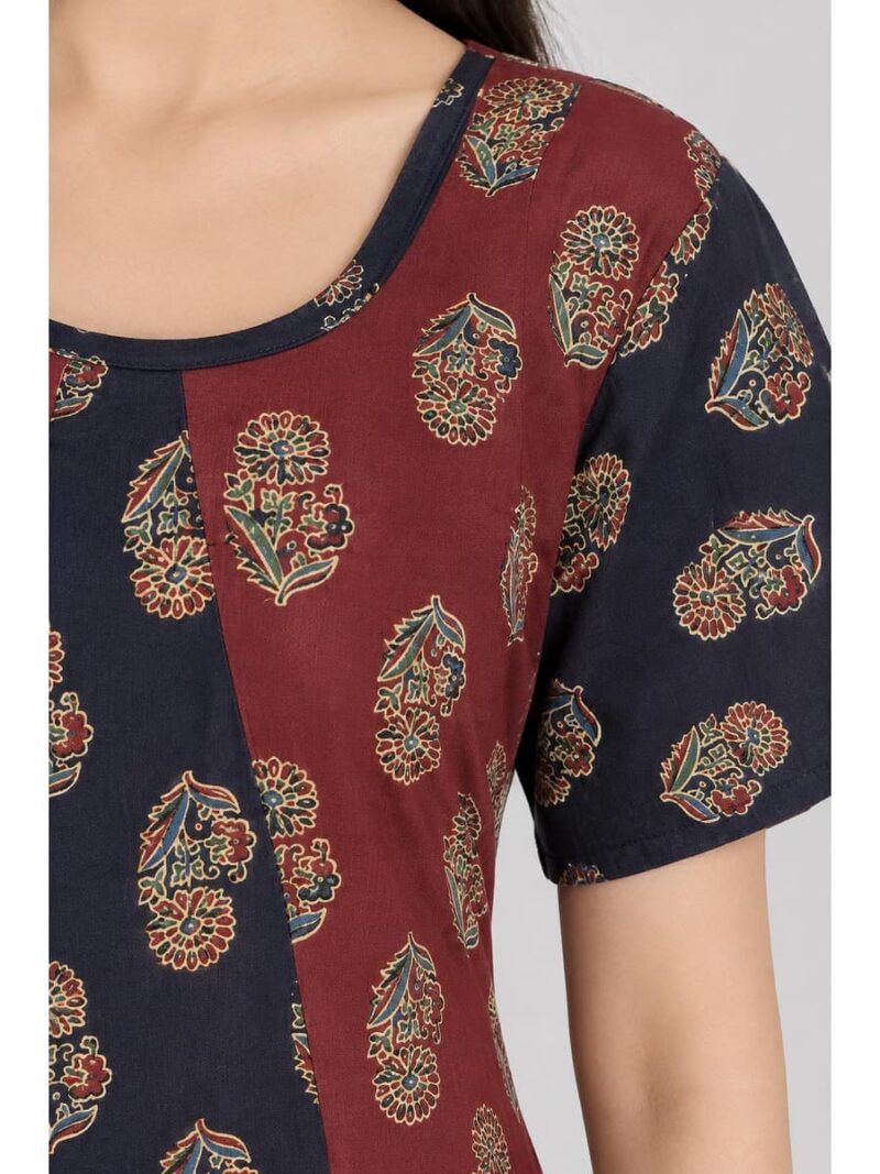 Women's Cotton Ajrakh Frock Nighty – Maroon & Navy Blue