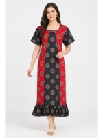W-NY-625-03-RD-XL_front Women's Cotton Ajrakh Frock Nighty – Red & Navy Blue