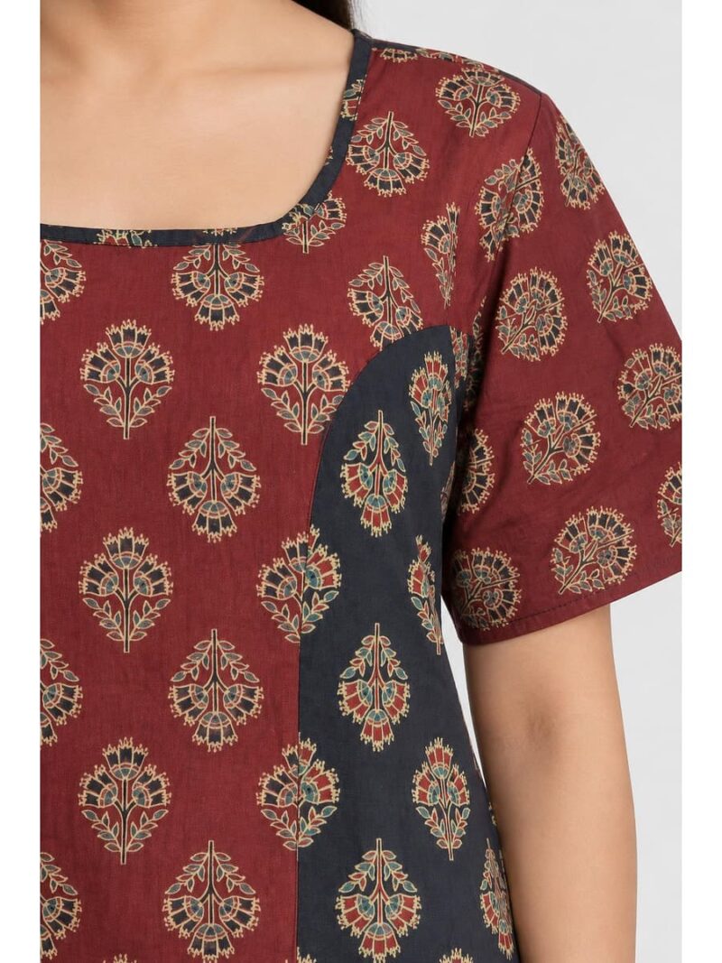Women's Cotton Ajrakh Frock Nighty – Navy Blue & Maroon