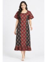 W-NY-625-05-NB-XL_front Women's Cotton Ajrakh Frock Nighty – Navy Blue & Maroon