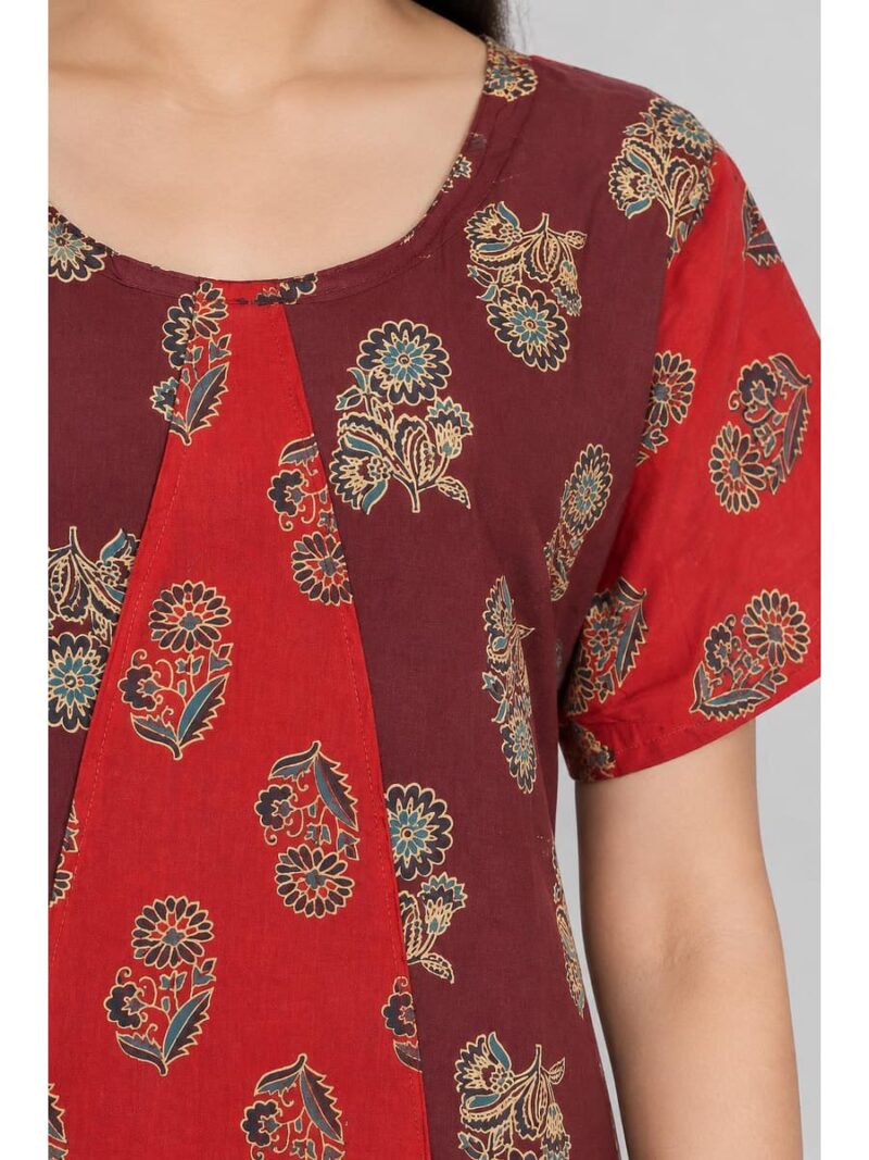 Women's Cotton Ajrakh Frock Nighty – Navy Blue & Maroon