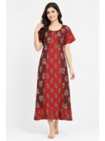 W-NY-625-06-MR-XL_front Women's Cotton Ajrakh Frock Nighty – Navy Blue & Maroon