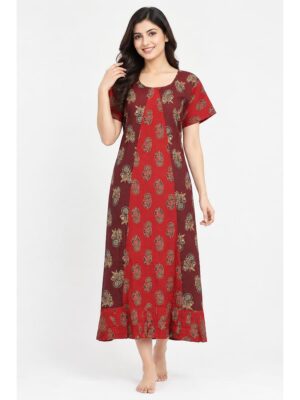 Women's Cotton Ajrakh Frock Nighty – Navy Blue & Maroon
