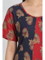 W-NY-625-08-NB-XL_detail Women's Cotton Ajrakh Frock Nighty – Navy Blue & Red