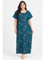 W-NY-626-03-TL-3XL_front Women's Cotton Plus Size Printed Nighty – Teal