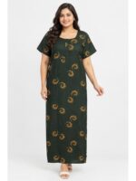 W-NY-626-04-GR-3XL_front Women's Cotton Plus Size Printed Nighty – Green