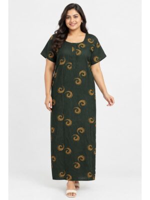 Women's Cotton Plus Size Printed Nighty – Green