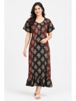 W-NY-627-01-MR-XXL_front Women's Cotton Ajrakh Frock Nighty – Red & Maroon